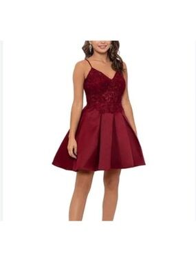 Blondie Nites Burgundy Lace Fit-and-Flare Mini Dress